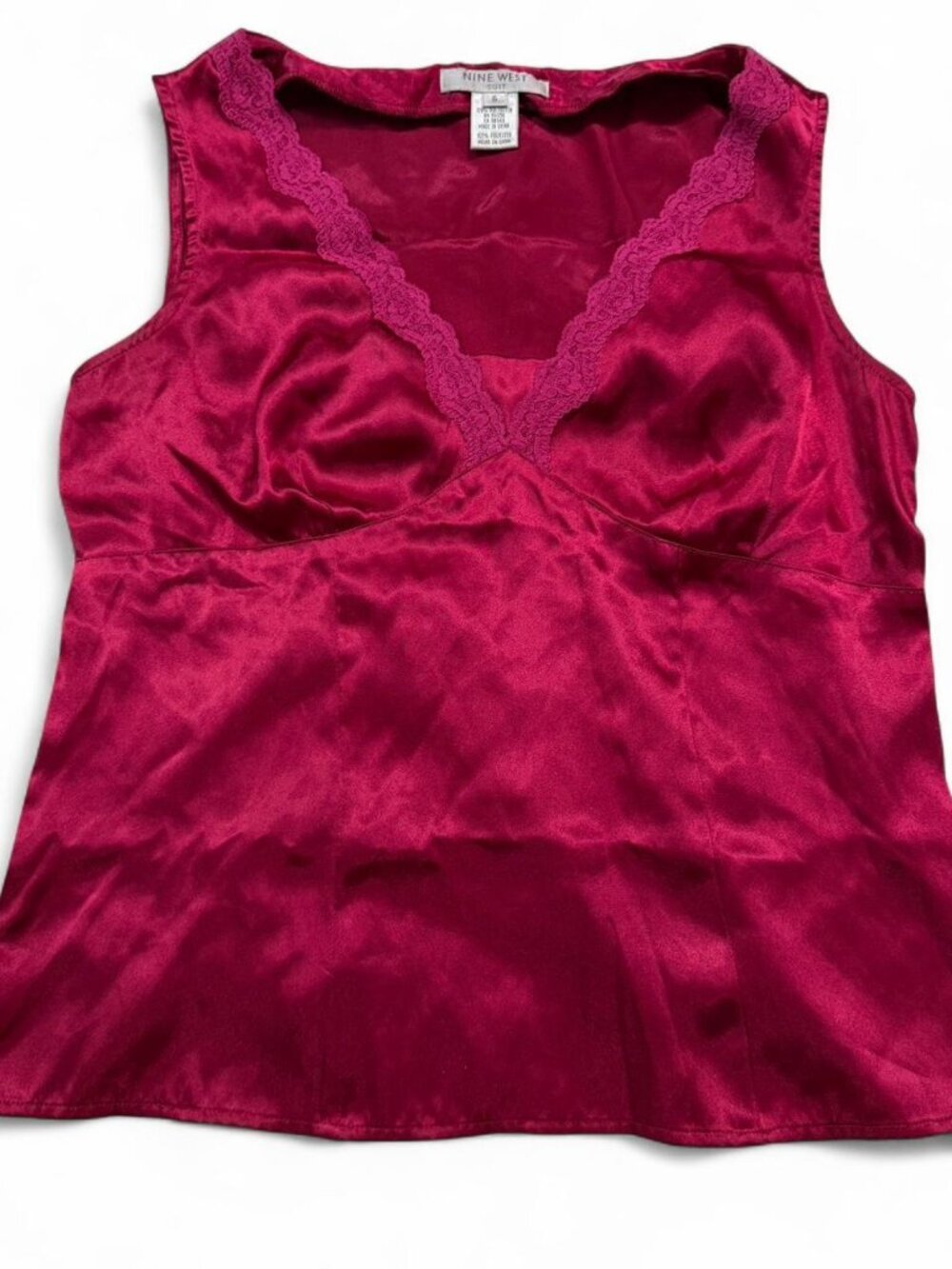 Nine West Vintage Pink satin lace trim Babydoll Top Size 6